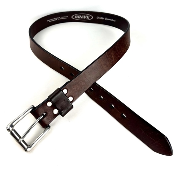 Brave Leather Thick Cowhide Italian Leather Classic Chocolate Brown Belt • S/M - Picture 3 of 10
